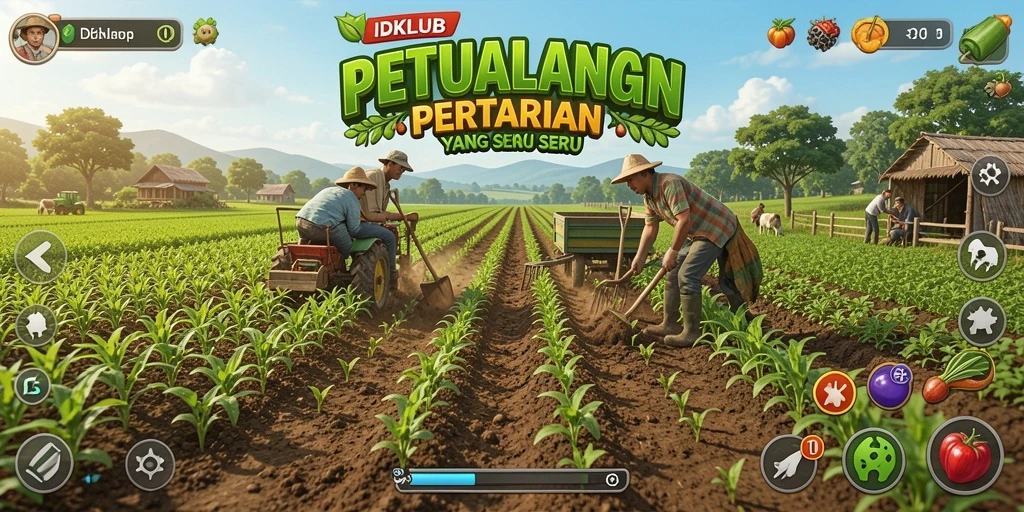 Tampilan gameplay seru di IDKLUB saat bertani dan memanen.