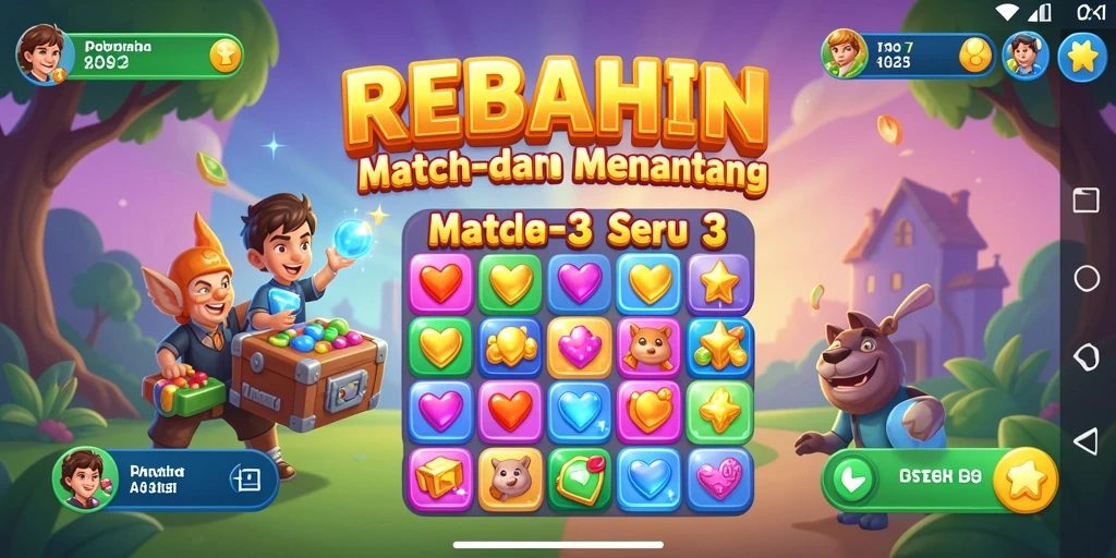 Tangkapan layar gameplay REBAHIN menampilkan pencocokan warna-warni yang seru.